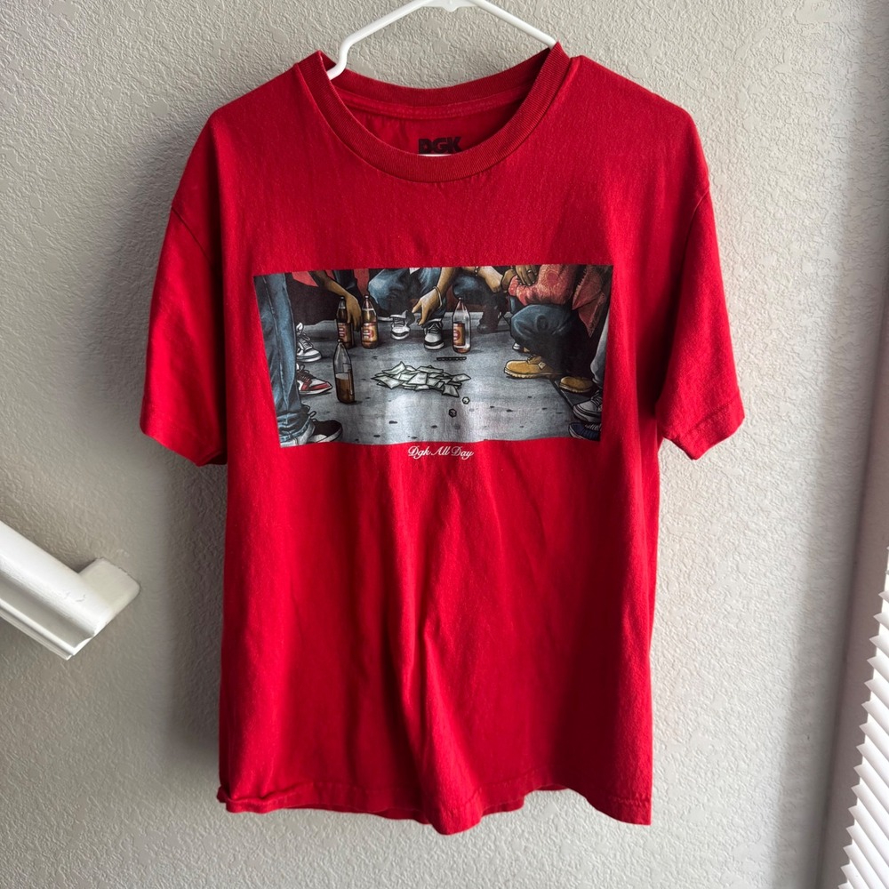 DGK All Day Mens Red Graphic T-Shirt Size Large Skate Streetwear Dice Money Tee